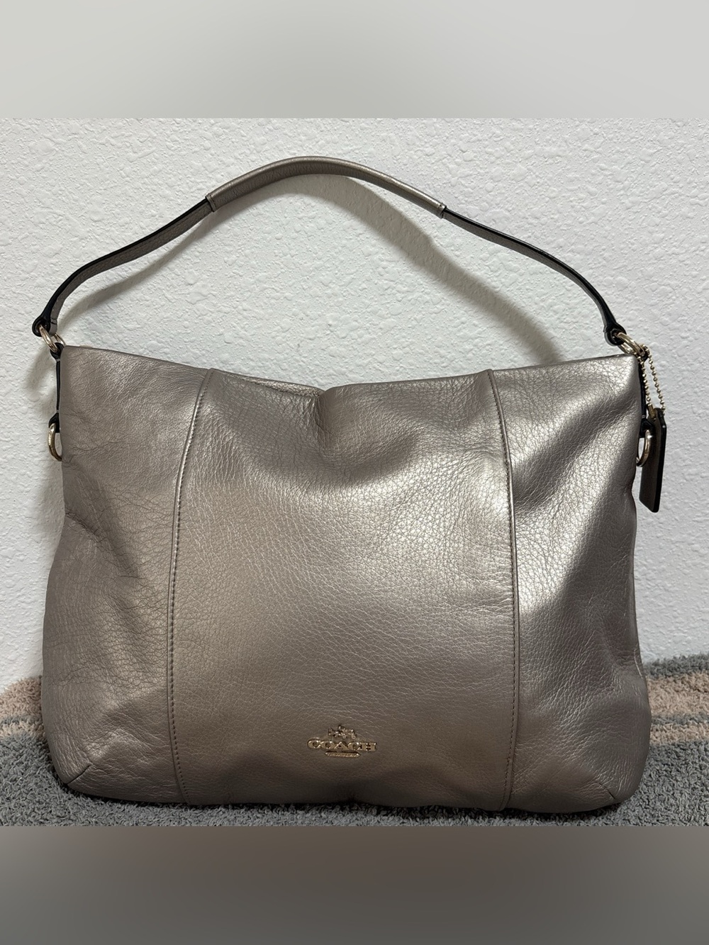 Coach Isabelle Silver Metallic Hobo Shoulder Purse *No Crossbody Strap